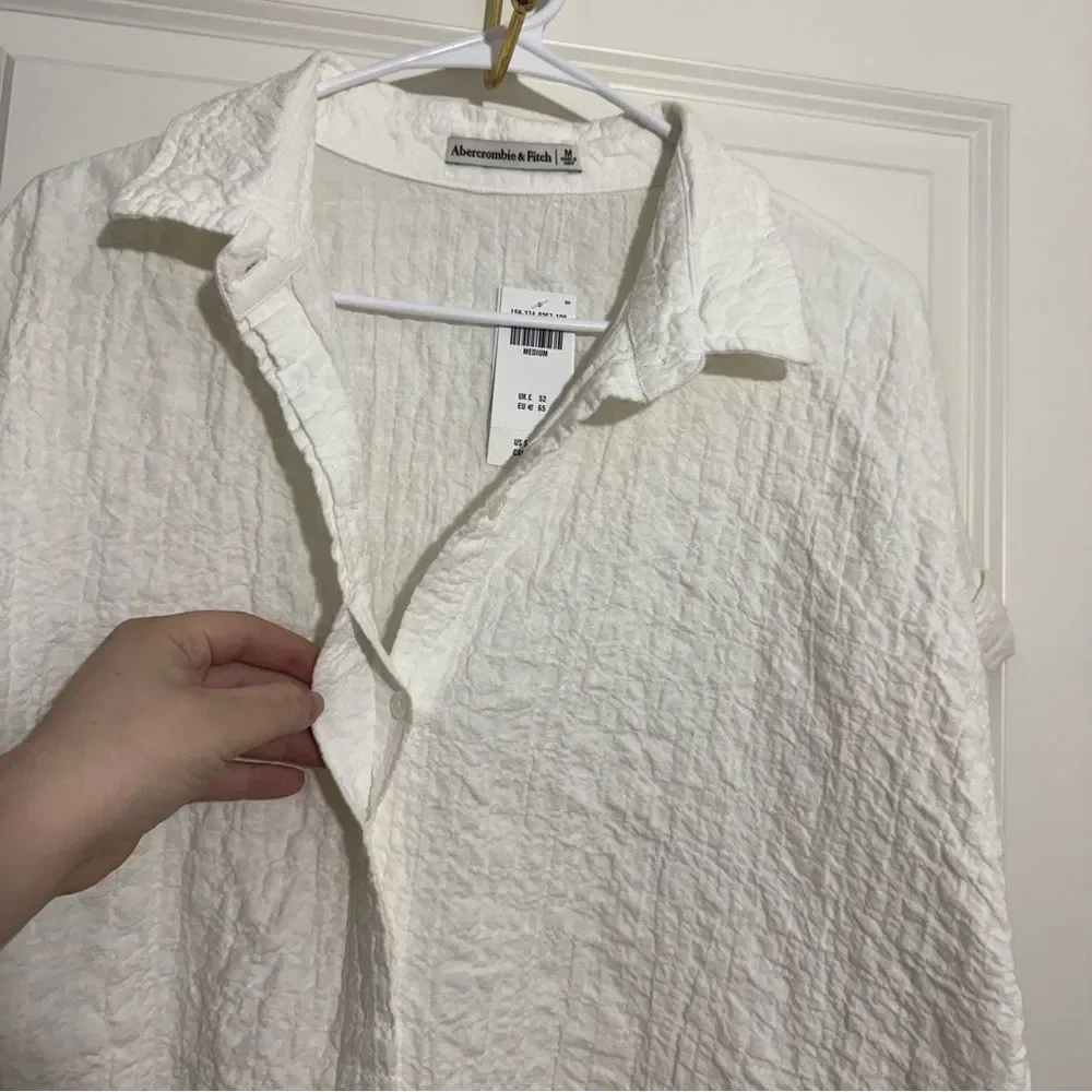 NWT Abercrombie & Fitch White Textured Button Through Shirt Dress - Picture 6 of 8